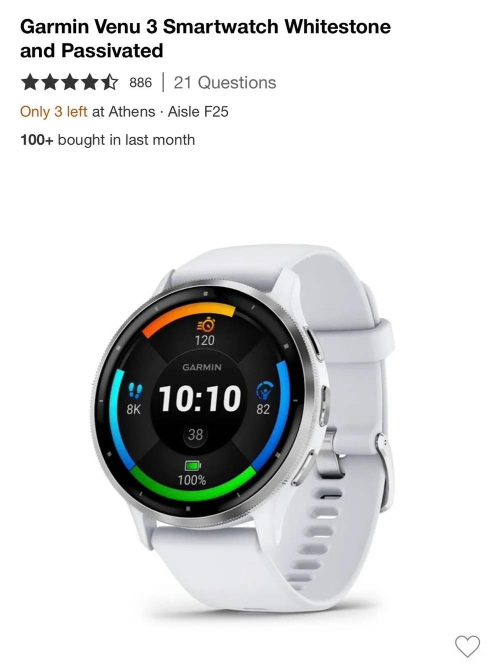 garmin Venu 3 Smartwatch - Whitestone/Black Display Accents